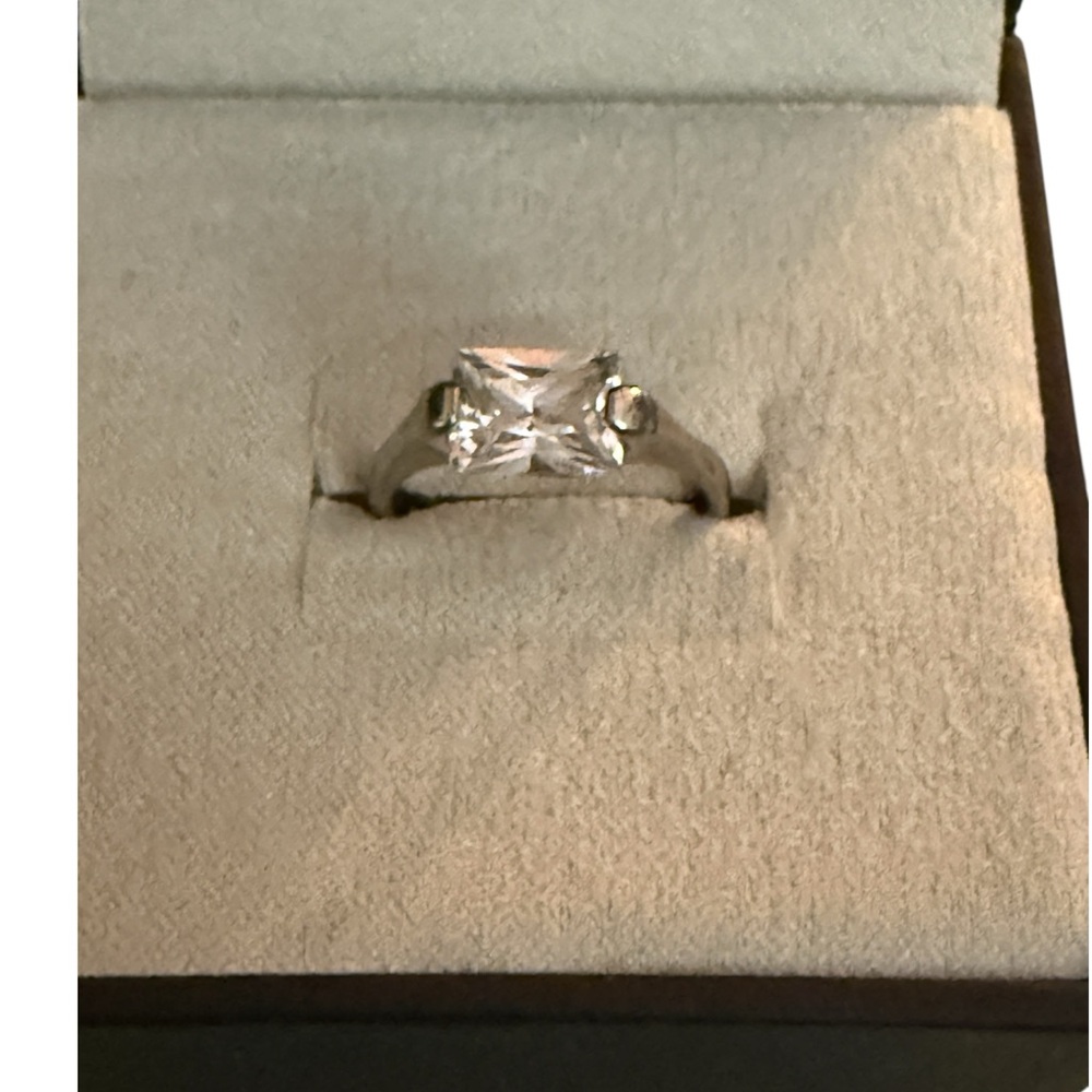 Rectangular Faux Diamond Bridal Promise Friendship Ring in Silver setting sz 5.5